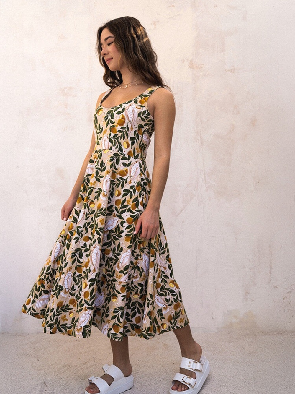 Floral Lemon-Print Midi Dress - Green & Yellow
